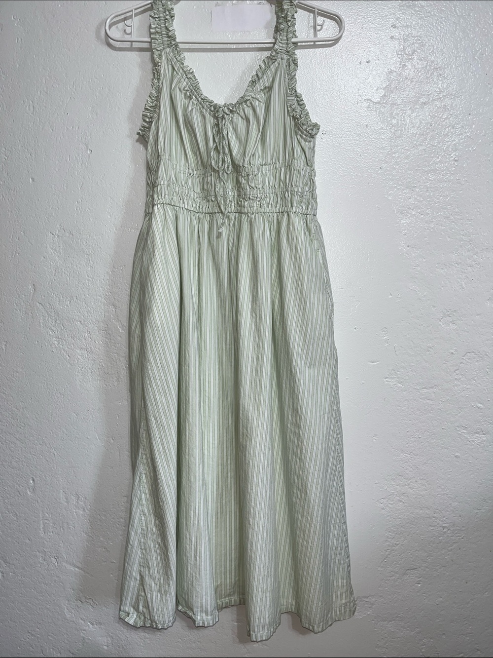 Old Navy green and white striped hundred percent cotton sleeveless summer dress